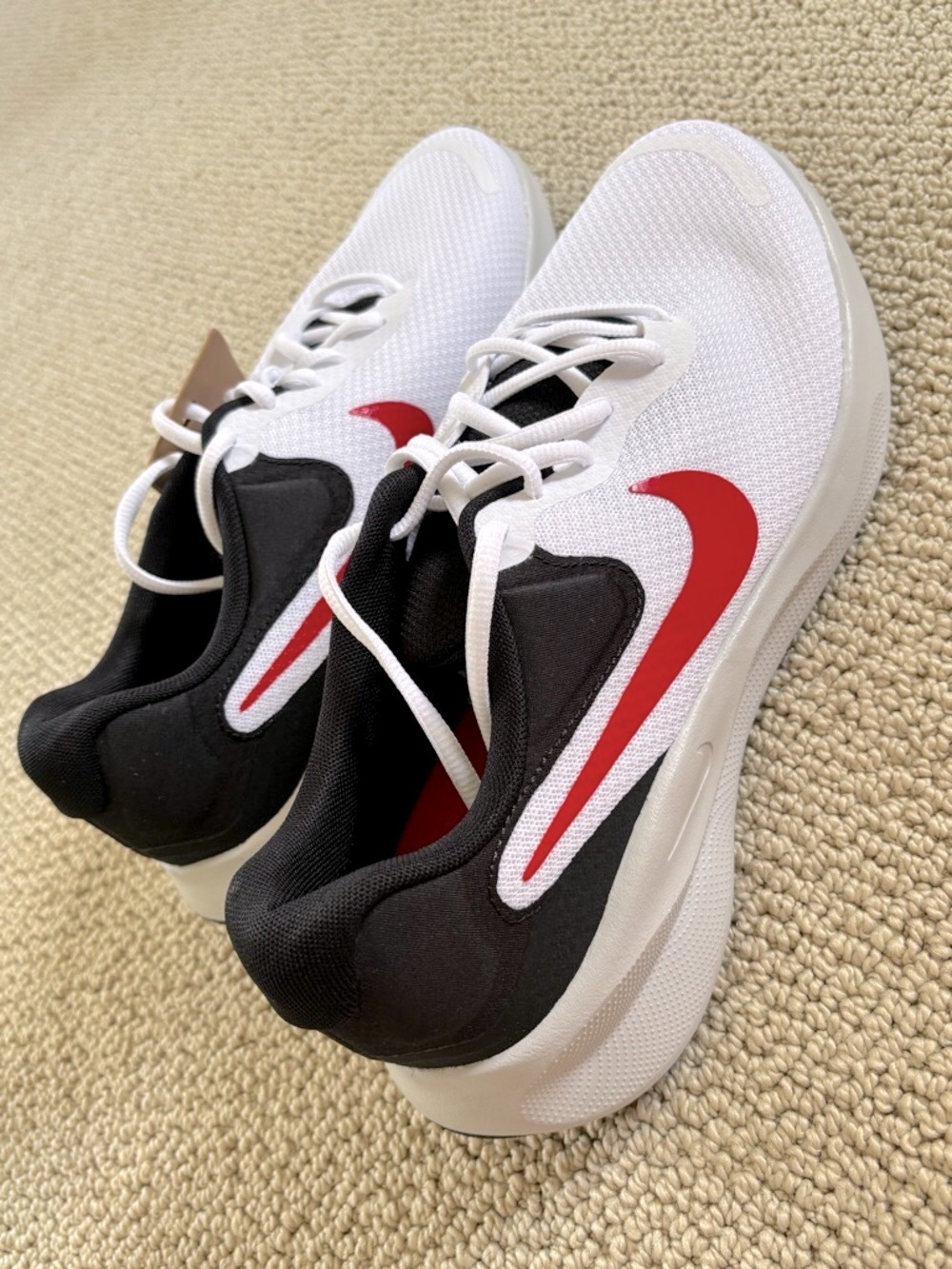 New Nike Revolution 7 White/Black Sneakers with Red Swoosh Accent
